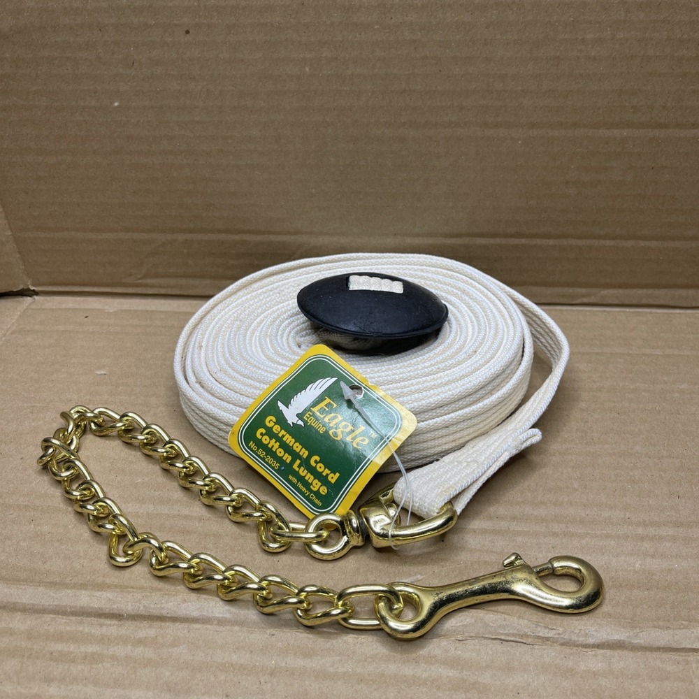 NOS Eagle Equine German Cord Cotton Lunge Line 25' White Heavy Chain 52-2035